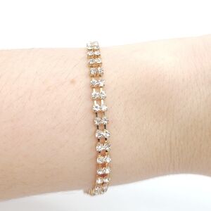 Gold Tone Double Row Rhinestone Tennis Bracelet | Sparkly Glam Bracelet